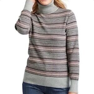 L.L. Bean Women’s XL Fair Isle Turtleneck Sweater Cotton Cashmere Blend Gray